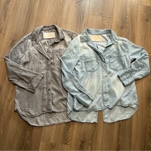Bella Dahl Two Shirt Bundle Button Down Blue Denim and Grey Tops Women Long Tail